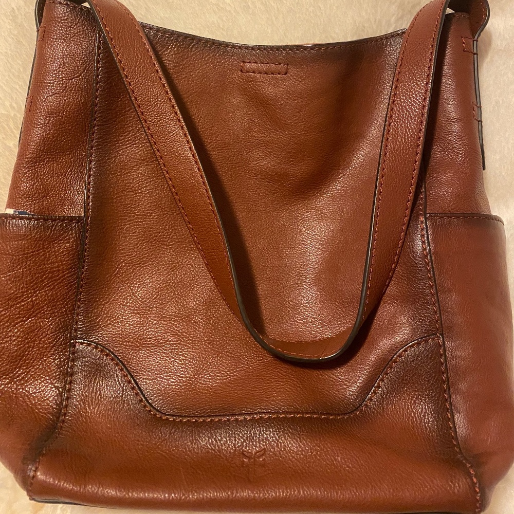 Frye Side Pockets -Cognac Brown Hobo Leather Shoulder Bag